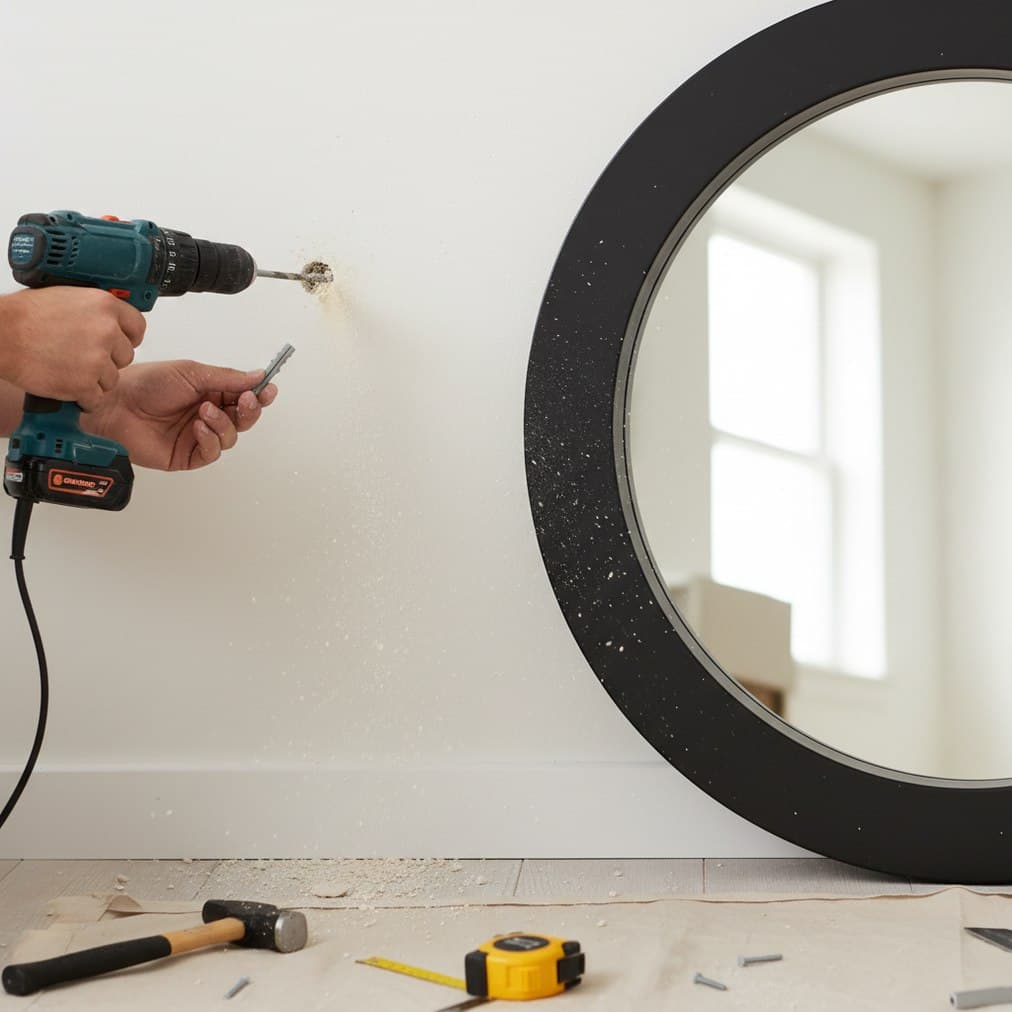 perçage et cheville murale pour fixer un miroir Americanflat lourd sans adhésif