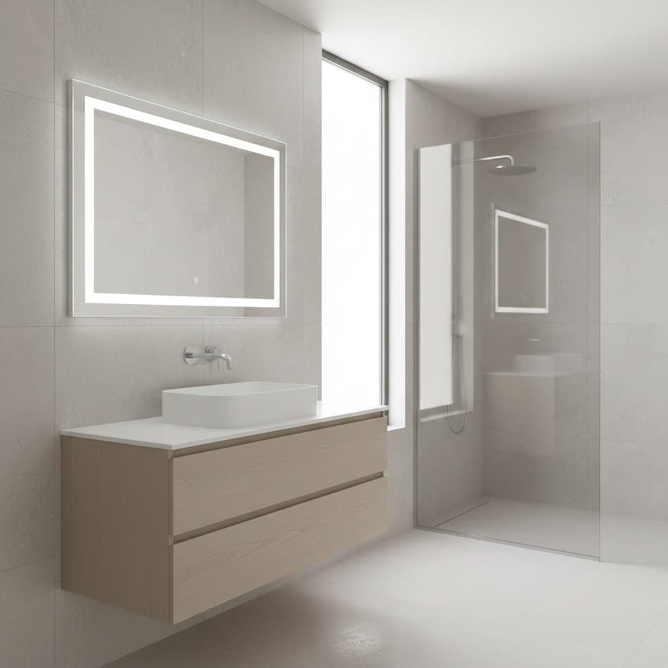 miroir salle de bain LED HOMCOM installé à hauteur des yeux au-dessus du lavabo