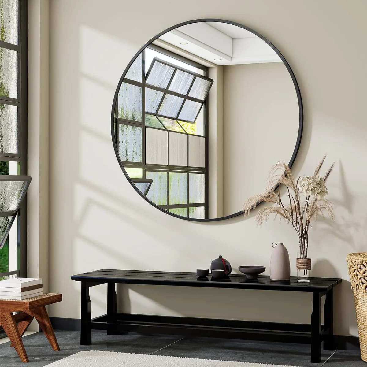 Koonmi Grand Miroir Rond 106 cm Noir